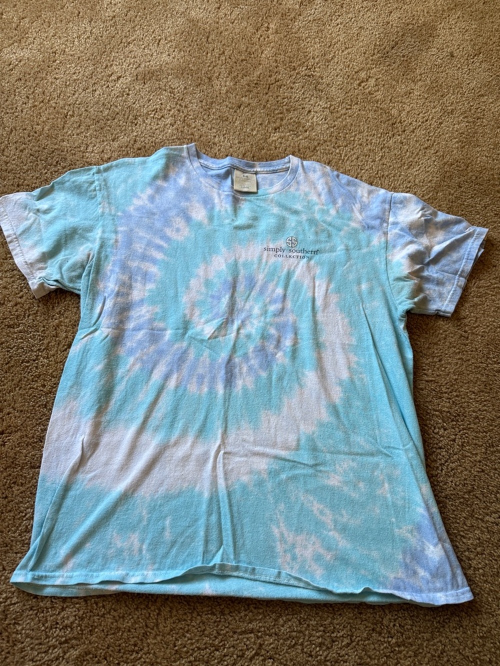 Simply Southern Light Blue and White Spiral Tie-Dye Tee - Outer Banks, NC